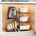 PureBox Pots and Pans Organizer Rack with Lid Holder – 8 pots, Solid Steel Shelves Heavy Duty Adjustable Under Cabinet Pot Rack, Double-Sided Cabinet Organizer, Holds 100Lbs, Black - color: Black Carbon Steel Pot Rack