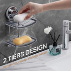 LEVERLOC Soap Dish Holder Suction Cup for Shower Wall Double Layer Drill-Free Waterproof Wall Mount Strong Suction Removable Bar Soap Sponge Holder for Bathroom Bathtub Kitchen, Chromed - style: 2 tiers Chrome