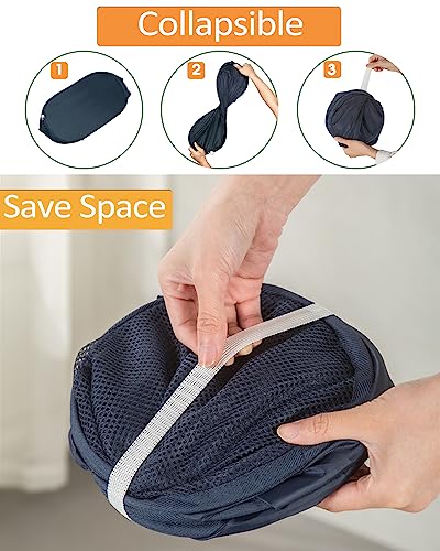 2 Pack Durable Collapsible Laundry Baskets - Reinforced Mesh Pop Up Laundry Hamper with Pocket, Foldable Dirty Clothes Hamper with Carry Handles for Laundry, Bathroom, Kids Room, Dorm or Travel Navy - color: 2 x Navy, size: Pop Vertical