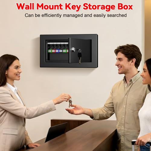 20 Position Key Lock Box Wall Mount, Anti-Theft Key Holder Wall Mount Lock Box with Key Lock and Colorful Key Tags, Secure Key Storage Organizer for Home, Office, Hotel, Car Dealership