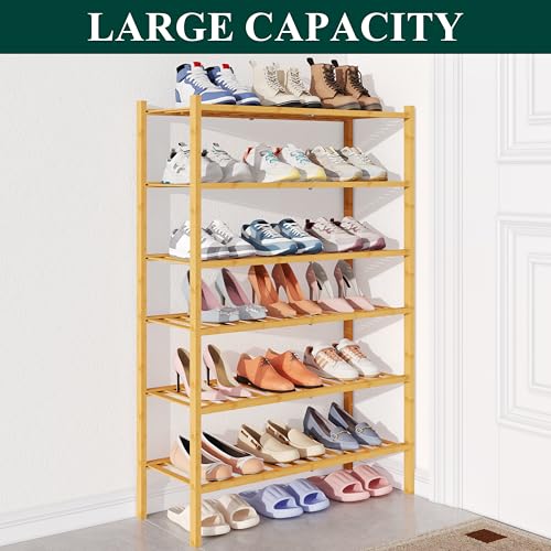 Smiry Bamboo Shoe Rack for Closet, 6 Tier Wooden Stackable Shoe Organizer, Free Standing Shoes Storage Shelf for Entryway, Front Door Entrance, Natural - color: Natural, size: 6 Tier - Medium