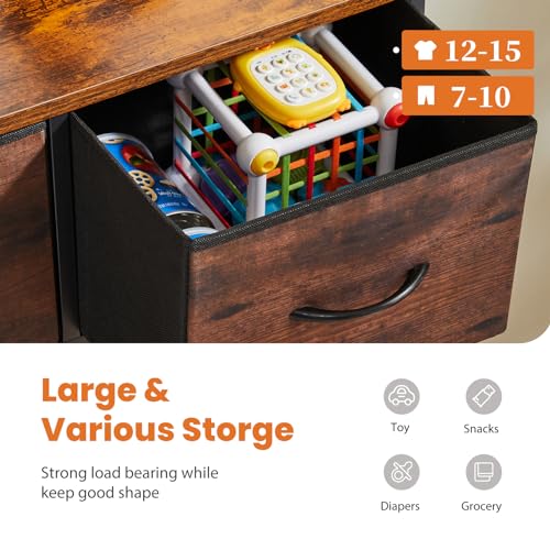 Sweetcrispy Dresser for Bedroom with 9 Storage Drawers, Large Fabric Storage Tower Organizer, Chest of Drawers with Metal Frame Wooden Top for Closet, Living Room, Entryway, Brown - color: Brown, size: 39.4"D x 11.8"W x 40"H (9 Drawers)