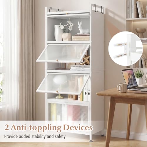 Giantex 5-Tier Kitchen Storage Cabinet, Mobile Microwave Stand with Flip-up PC Doors, Freestanding Kitchen Bakers Rack with 4 Rolling Casters, for Dining Room, Living Room and Study (White) - color: White