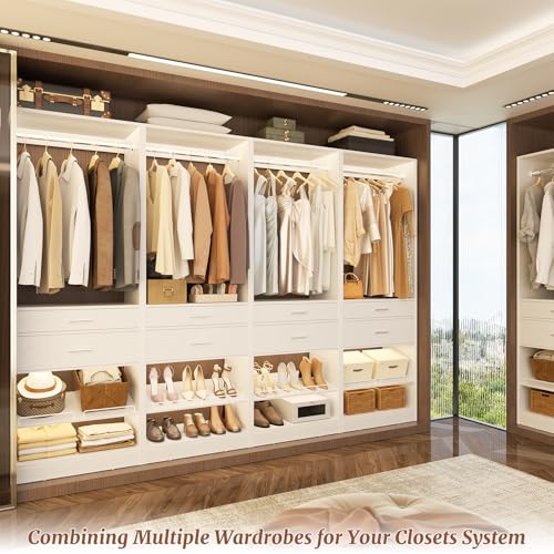 Unikito 25” W x 80'' H Closet Organizer Storage with Hanging Rod and 2 Wooden Drawer, Adjustable Angled Shoes Rack, Sturdy Garment Racks, Walk-in Closet Tower for Bedroom, Mudroom, and Entryway, White - color: White, size: 25 Inch