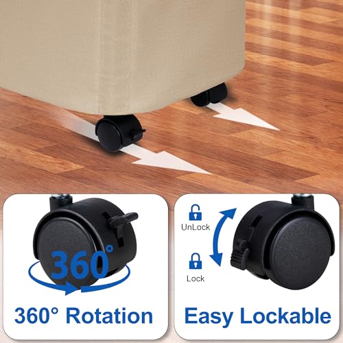 Vincona Slim Laundry Hamper with Lid and Wheels, Small Rolling Laundry Basket with Handle for Small Spaces, Tall Dirty Clothes Hampers for Dorm, Bathroom and Bedroom, 55L, Oatmeal - color: Oatmeal, size: 55L