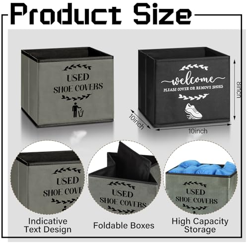 2 Pcs Shoe Cover Boxes Dispenser Foldable Storage Bins, Used Shoe Covers and Welcome Please or Remove Sign Entryway Basket Holder for Open House Supplies(Dark Gray, Black) - color: Dark Gray, Black