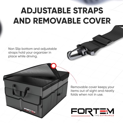 FORTEM Trunk Organizer For SUV Car Trunk Organizer, Foldable Storage, Car Accessories for Women Men, Collapsible Bag, Perfect Christmas Gifts, 600D Oxford, Non Slip Bottom, Straps, Soft Cover (65L) - color: Grey, size: Large (65L)