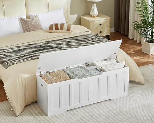 VANKILEY 51.2" Storage Chest Extra Large,Storage Bench with 2 Safety Hinges,Shoe Bench,51.2 * 15.7 * 19.1 inches,Wooden Trunk for Bedroom,livingroom,entryway,Supports 220 lb,Easy Assembly(White). - color: White