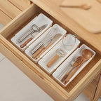 Drawer Organizers Set | 4-Pack Expandable Drawer Dividers for Bedroom, Bathroom, Kitchen & Office | Plastic Drawer Trays with Adjustable Length (White)