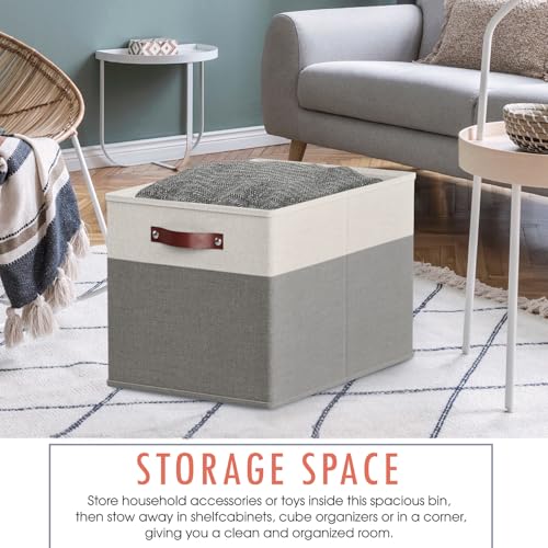 Ornavo Home 13 x 15 x 13 Kallax Storage Cube Bins, Foldable Collapsible Fabric Storage Bins Box Linen Shelf Basket Cube Organizer for Closet with Leather Handles, 6 Pack, White/Gray - color: White/Gray, size: Kallax - 13 x 15 x 13