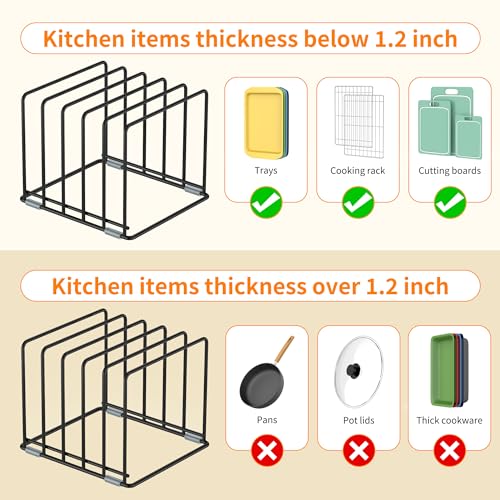 Cutting Board Organizer, [2-Pack] Kitchen Cabinet Organizer, Divided Rack with 5 Slots for Baking Trays, Cutting Boards - Cookie sheet Organizer Inside Cabinet, Baking Sheets Holder (Large) - style: 2PC(Large)