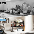 2 Pack Expandable Kitchen Cabinet Shelves Organizer,Heavy Duty Metal Shelving Units and Storage,Stackable Adjustable Kitchen Storage Organization Shelves Rack for Counter Cupboard Pantry,Length:20.5" - size: 2 Tier: 8.3"D x 20.5"W x 15.8"H