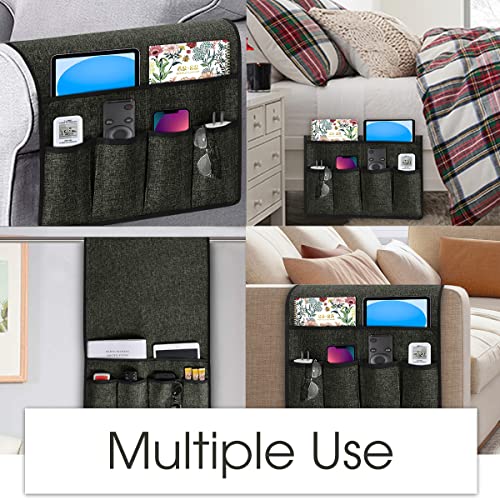Joywell Remote Control Caddy for Chair Arm Couch Armrest Organizer Non Slip Sofa Armchair Caddie with 6 Pocket Storage for Magazine, Tablet, Phone, iPad, Dark Grey - color: Dark Grey, size: 19'' x 35''