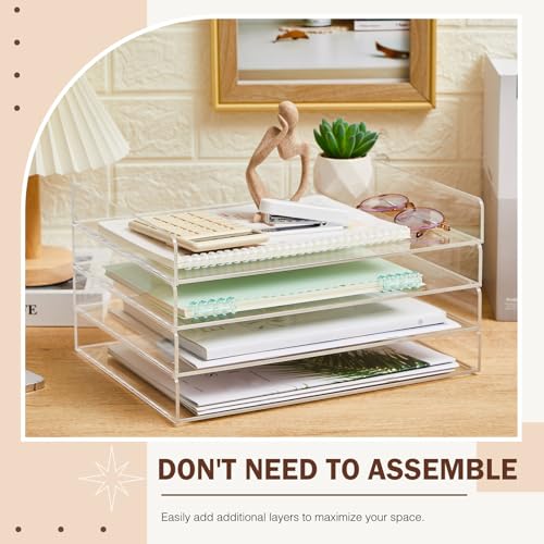Harloon 4 Tier Acrylic Paper Tray Organizer, Heavy Duty Stackable Clear Organizer for A4/Letter Paper, Acrylic File Storage for Desk, Office Workspace, No Assembly Required, 13 x 10 x 1.7 Inches - color: Transparent, size: 13x 10 x 1.7 Inches