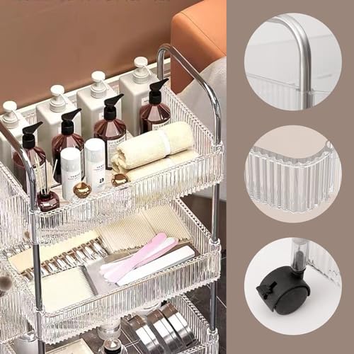 4 Tier Rolling Cart with Hanging Basket, Acrylic Storage Carts with Lockable Wheels, Utility Carts Storage Organizer Serving Cart for Office, Living Room, Kitchen, Bathroom - style: 4-Tier