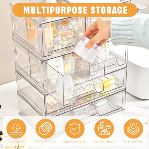 Stebopum 4 Pack Stackable Storage Drawers Clear Acrylic Organizer Bathroom Makeup Organizer and Storage for Beauty Supplies,Ideal for Vanity, Bathroom,Cabinet,Pantry Organization - style: 2 Small+2 Wide
