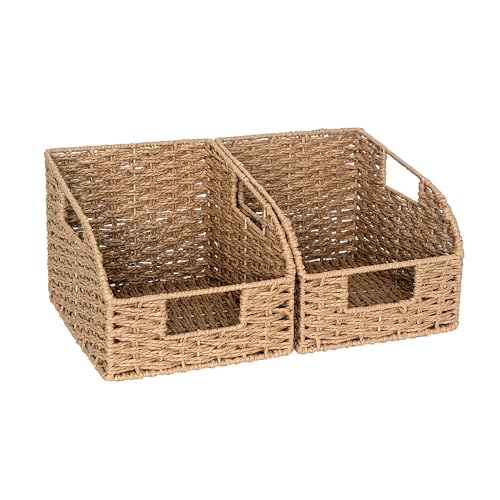 StorageWorks Wicker Baskets for Organizing, Pantry Organizers and Storage, Round Paper Rope Storage Basket for Pantry Shelves, Orange, 2 Pack - color: Light Brown(Paper Rope), size: 2x 8½"L x 10"W x 7½"H