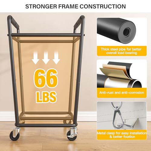 180L Laundry Basket with Wheels & Handles, Laundry Cart with Removable Bag & Metal Frame for Clothes Storage, Hamper with Wheels for Laundry Room, Bathroom, Dorm, Home, Closet (Beige) - color: Beige, size: 180L