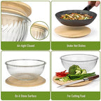 Stackable Space-Saving Nesting Set of 3 Glass Bowls with Bamboo Lids for Foodprep, Storage, Mixing & Cooking - Microwave & Oven Safe BPA Free Durable Heat Resistant Inert Borosilicate Glass - color: 3 Mixing Bowls with Bamboo LIds (Ribbed)