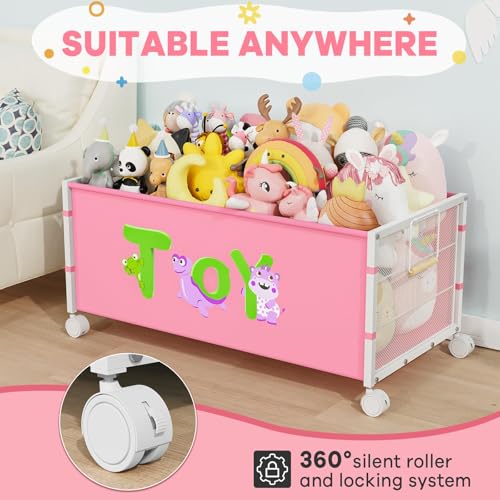 JBBTOOL Large Toy Box, Toy Storage Organizer for Kids, Toy Chest for Toddlers with 360° Wheels, Toybox for Living Room, Oxford Cloth Toy Box for Boys, Girls, Stuffed Animals, Clothes - color: 2-Pink 1PC