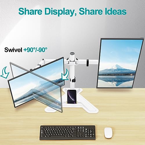 MOUNT PRO Dual Monitor Stand, Free-Standing Full Motion Monitor Desk Mount Fits 2 Screens up to 27 inches,17.6lbs with Height Adjustable, Swivel, Tilt, Rotation, VESA 75x75 100x100,White - color: White, size: Dual