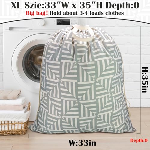 Canvas Laundry Bag 33"Wx 35"H, Thick Canvas Laundry Bag with Handles & Drawstring, Extra Large Heavy Duty Washable Basket Liner Hamper Liner Storage Sack (Geometry Light Gray) - color: Geometry Light Gray,1pc XL, size: XL 33"W x 35"H┃1 Pack