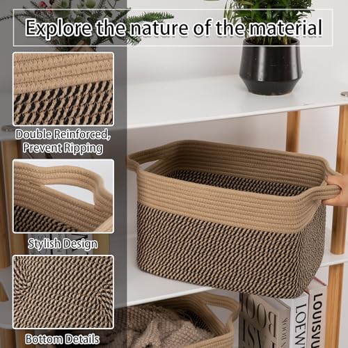 OIAHOMY 3 Pack Storage Basket for Organizing, 13''X9.85''X8.7'' Storage Bins,Woven Basket Basket with Handles, Toy Storage Basket Bin,Stylish Room Decor Basket, Brown & Black - color: Brown & Black, size: 13''×9.9''×8.7''