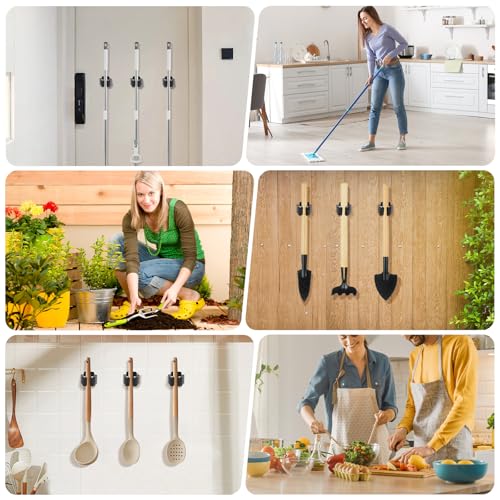 Broom Holder Wall Mount, 24PCS Broom Hanger Wall Mount, Stainless Steel Heavy Duty Mop Holder Broom Mop Hanger Wall with Screws, Garden Outdoor Tool Organizer Rack Broom Hanger (Black) - color: 24pack