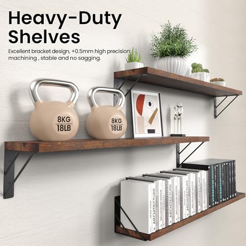 BAYKA Wall Shelves for Bedroom Decor, Floating Shelves for Wall, Display Mounted Rustic Wood Shelf for Books,Plants,Corner Shelves for Bathroom,Kitchen,Living Room(Rustic Brown，36in，Set of 3) - color: C. Rustic Brown Board & Black Brackets, size: 36-inch