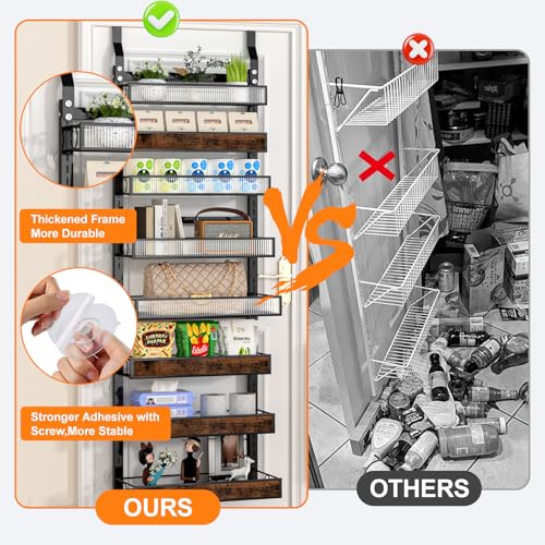 8 Tier Over the Door Pantry Organizer 2 IN 1 Hanging or Wall Mounted Spice Rack with Adjustable Basket,Heavy Duty Seasonning Storage Shelf for Kitchen Pantry and Bathroom - color: Black, size: 8 Tiers