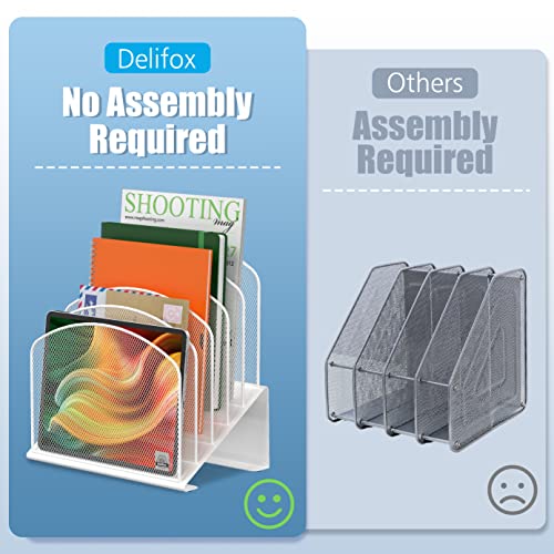 Delifox Inclined Desk File Organizer,Vertical File Folder Holder Stand Metal Rack File Sorter for Office Classroom Desktop Organization - color: White, size: 2Pack