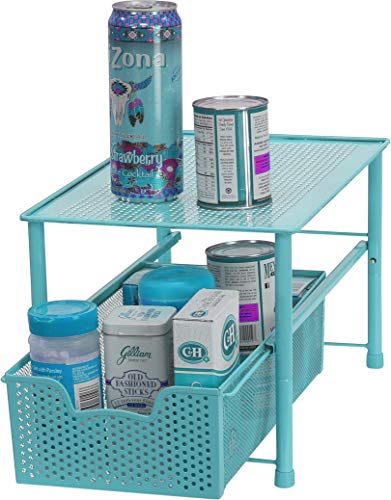 Simple Houseware Stackable Under Sink Cabinet Sliding Basket Organizer Drawer, Turquoise - color: Turquoise