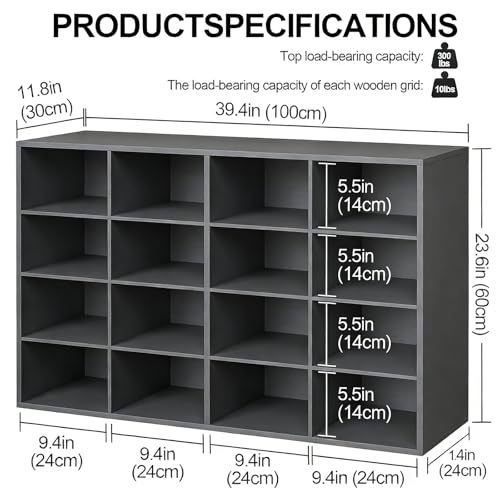 Garden 4 you Shoe Storage Bench, Cubby Shoe Rack with 16 Cubbies, 4-Tier Wood Shoe Rack Organizer, Shoe Organizer Cabinet for Entryway, Hallway, Closet and Garage, Black - color: Black, size: 16-cube