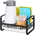 HULISEN Kitchen Sink Sponge Holder, 304 Stainless Steel Kitchen Soap Dispenser Caddy Organizer, Countertop Soap Dish Rack Drainer with Removable Drain Tray, not Including Dispenser and Brush, Black - color: Black, size: Medium