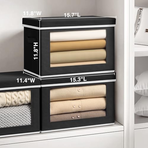 Homsorout Storage Bins with Lids, 3 Pack Large Storage Cubes with Window, Closet Bins with Lids & Handles, Fabric Box for Organizing Clothes, Towels, Books, Black - color: Black, size: XL(3-Pack)