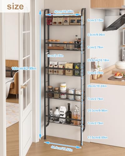 UMDONX Behind The Door Bathroom Shelf Narrow 5-Tier, Space-Saving Slim Storage Shelf Narrow Shelving Unit for Bathroom and Kitchen Black - color: Black, size: Width 17.5in