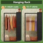 HIGDBFE Dresser with Hanging Rack, 4 Drawers Small Closet for Bedroom, Reversible Fabric Kids Chest of Drawers with Clothes Rack, Tall Storage Tower, Sturdy Frame, Black, 44''H - color: Black