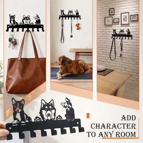 Dog Leash Holder for Wall, Key Holder Wall Mount with 8 Metal Hooks, Screw Mounted Pet Leash Organizer for Entryway, Keys, Collars, Harnesses and Bags - style: 8-Hook