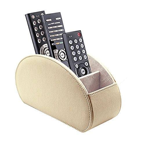 Remote Control Holder Organizer Table Desk Leather Control Storage TV Remote Control Organizer with 5 Spacious Compartments (Beige) - color: Beige