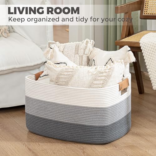 danpinera Large Woven Basket 25’’*16’’*16’’ 108L Woven Baskets for storage Baby Laundry Hamper, Cotton Rope Boho Decorative Storage Bin for Living Room, Nursery, Clothes, Pillows Gradient Grey - color: Gradient Grey, size: 108L