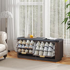 Fluted 3-Tier Entryway Shoe Bench with Drawers and Adjustable Shelves, 43.3'' Wide Shoe Storage Bench with Cushion Seat for Entrance, Hallway, Living Room, End of Bed - Espresso - size: Drawer-espresso