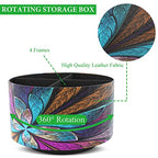 Hennaja Round Leather Art Supply Organizer,Remote Control Holder,360 Degree Rotating,Multi-Functional Pencil Holder,4 Compartments Desktop Stationary Organizer(1-Fractal Flower) | Round, 360 Degree Rotating, Multi-Functional, Desktop - color: 1-Fractal Fl