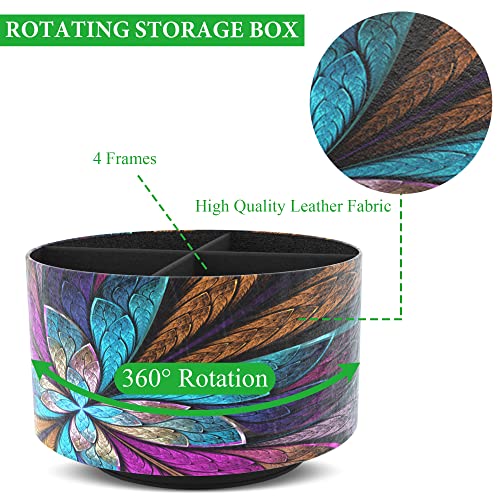 Hennaja Round Leather Art Supply Organizer,Remote Control Holder,360 Degree Rotating,Multi-Functional Pencil Holder,4 Compartments Desktop Stationary Organizer(1-Fractal Flower) | Round, 360 Degree Rotating, Multi-Functional, Desktop - color: 1-Fractal Fl