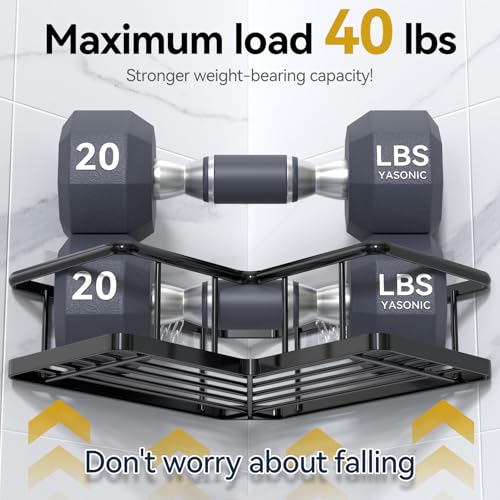 YASONIC Shower Caddy Corner, 3-Pack Adhesive Rustproof Stainless Steel Shower Shelves with Soap Holder, No Drilling Shower Organizer Corner for Dorm, Renters Bathroom, Black - color: Black, size: 3Pack