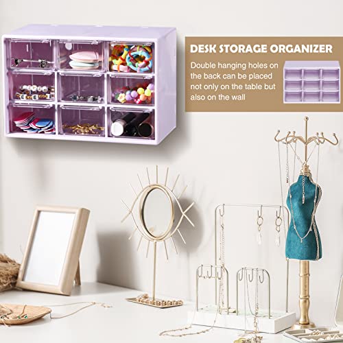 Amyhill 6 Pcs Mini Drawer Organizer Small Organizer with 9 Drawers Plastic Desktop Craft Storage Box for Office Home Room Jewelry Cosmetics Collection(Purple) - color: Purple