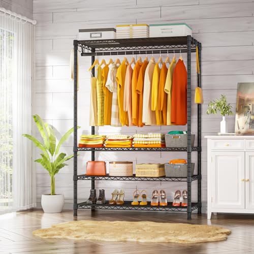 Ulif H4 Plus Portable Closets, 4-Tier Clothes Garment Rack for Bedroom and Cloakroom, Metal Clothing Storage and Organizer Wardrobe System, 45" W x 14" D x 76.4" H, Load 522lbs, Black - color: Black, size: H4 Plus