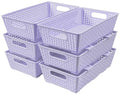 Tiawudi Stackable Woven Plastic Basket, Storage Bins for Cabinet, Closet, Shelf, Under Sink and Countertop, Pantry Organizer Bins, 6 Pack - color: Violet