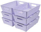 Tiawudi Stackable Woven Plastic Basket, Storage Bins for Cabinet, Closet, Shelf, Under Sink and Countertop, Pantry Organizer Bins, 6 Pack - color: Violet
