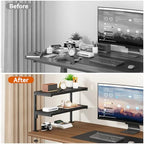 IBUYKE Clamp on Desk Shelf, 22.8” Large Desk Extender Shelves,Tool-Free Flexible Repositioning and Adjustable 2-Tier Storage Shelves for Desktop Accessories Below Desk TMZ010B - color: Black