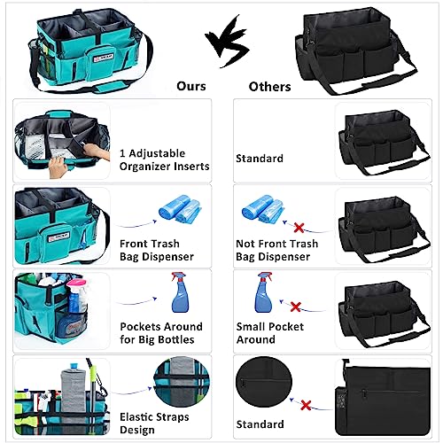 Large Cleaning Supplies Organizer-Cleaning Caddy Organizer With Handles & Shoulder Strap-Cleaning Bags for Cleaning Suppliers-Housekeepers Wearable Cleaning Tote 2023 Upgraded, Teal - color: Teal